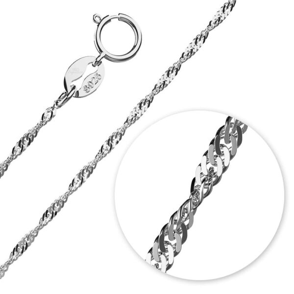 Solid 925 Sterling Silver Singapore Chain Necklace in White Gold Layered - Image 3