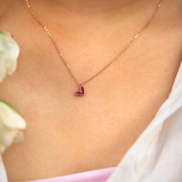 Solid 925 Sterling Silver Bright Red Corundum Crystals Heart-Shaped Pendant Necklace - Image 3