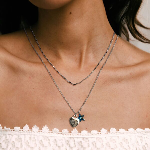 Solid 925 Sterling Silver Heart-Shaped Pendant and Bermuda Blue Necklace Embellished with Crystals from SWAROVSKI¬Ã† - Image 3