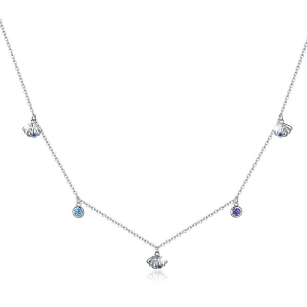 Solid 925 Sterling Silver Cubic Zirconia Multicolour Crystals and Seashells Necklace - Image 5