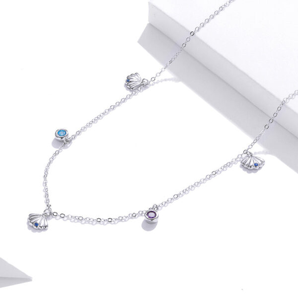 Solid 925 Sterling Silver Cubic Zirconia Multicolour Crystals and Seashells Necklace - Image 4