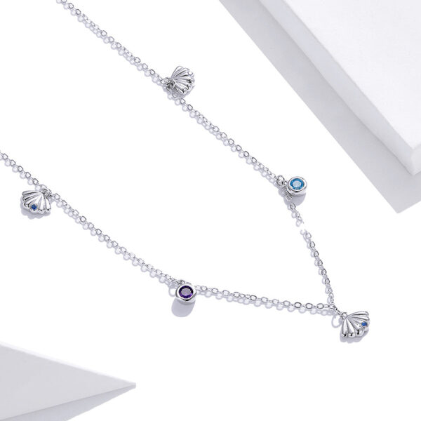 Solid 925 Sterling Silver Cubic Zirconia Multicolour Crystals and Seashells Necklace - Image 3