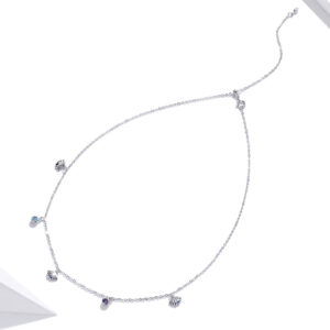 Solid 925 Sterling Silver Cubic Zirconia Multicolour Crystals and Seashells Necklace