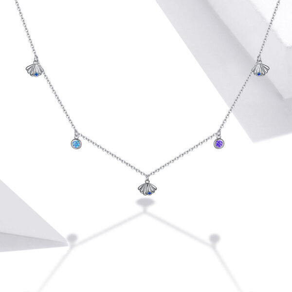 Solid 925 Sterling Silver Cubic Zirconia Multicolour Crystals and Seashells Necklace - Image 2