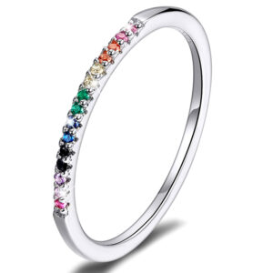 Solid 925 Sterling Silver Rainbow Colourful Casual Ring