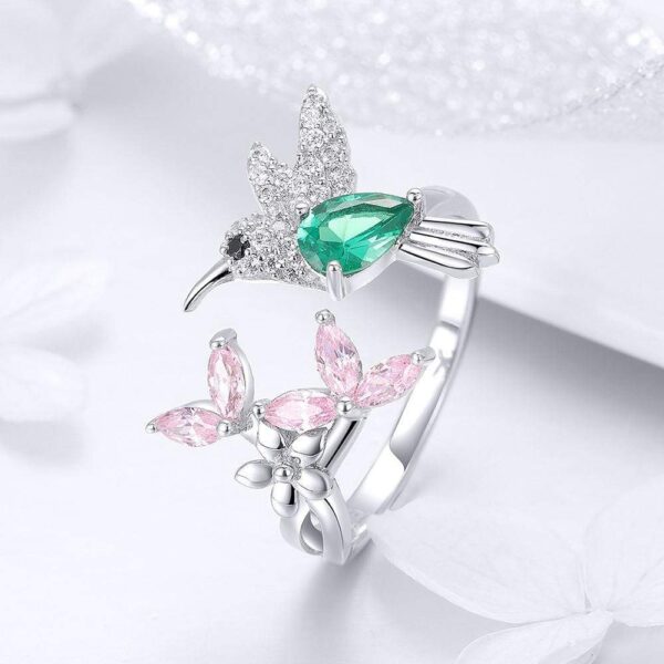 Solid 925 Sterling Silver Humming Bird Adjustable Fashion Ring - Image 3