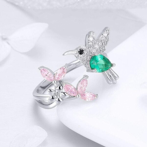Solid 925 Sterling Silver Humming Bird Adjustable Fashion Ring - Image 4