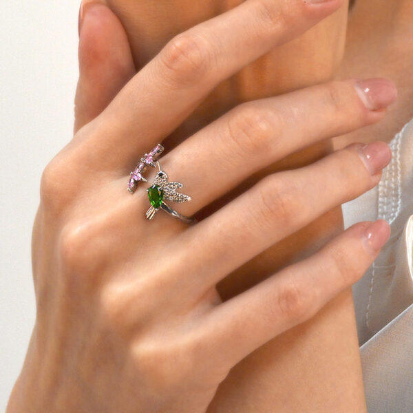 Solid 925 Sterling Silver Humming Bird Adjustable Fashion Ring - Image 6