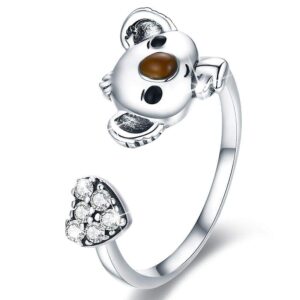 Solid 925 Sterling Silver Big Head Baby Koala Adjustable Fashion Ring