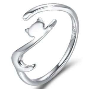 Solid 925 Sterling Silver Cat Stretch Adjustable Fashion Ring