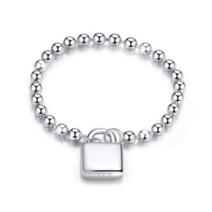 Solid 925 Sterling Silver Padlock Ball Chain Ring