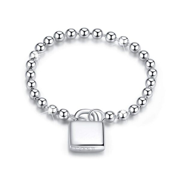 Solid 925 Sterling Silver Padlock Ball Chain Ring