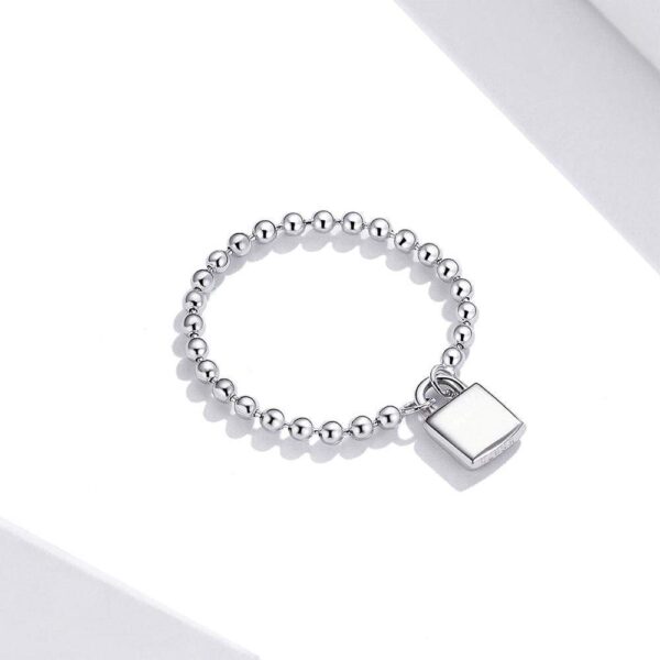 Solid 925 Sterling Silver Padlock Ball Chain Ring