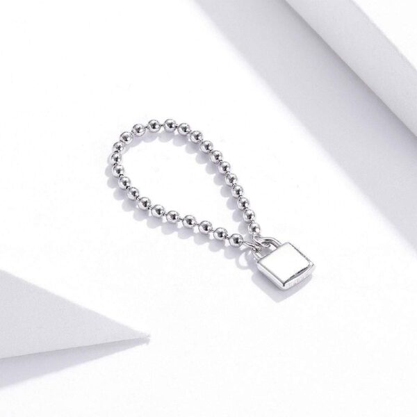Solid 925 Sterling Silver Padlock Ball Chain Ring