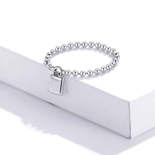 Solid 925 Sterling Silver Padlock Ball Chain Ring