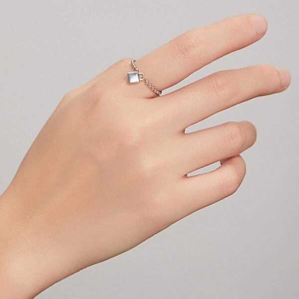Solid 925 Sterling Silver Padlock Ball Chain Ring