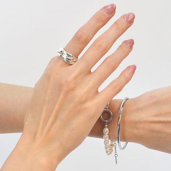 Solid 925 Sterling Silver Broad 5 in 1 Interlink Wedding Ring