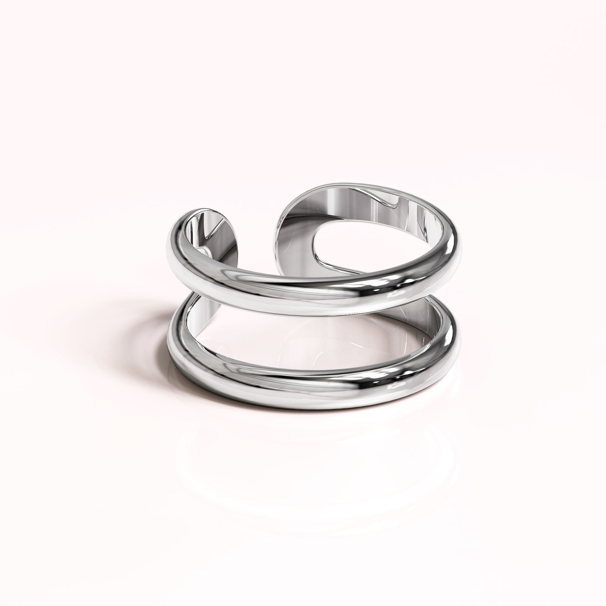 Solid 925 Sterling Silver Duo Band Adjustable Ring - Image 4
