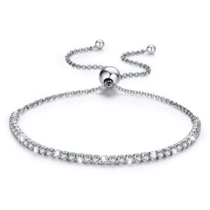 Solid 925 Sterling Silver Created Diamonds Pull Tie Tennis Bracelet