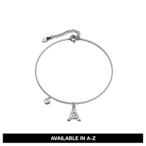 Solid 925 Sterling Silver Initial Crystal Personalised Alphabet Letter Bracelet
