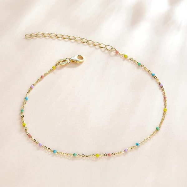 Solid 925 Sterling Silver Dainty Multicolour Crystals Bracelet - Image 3