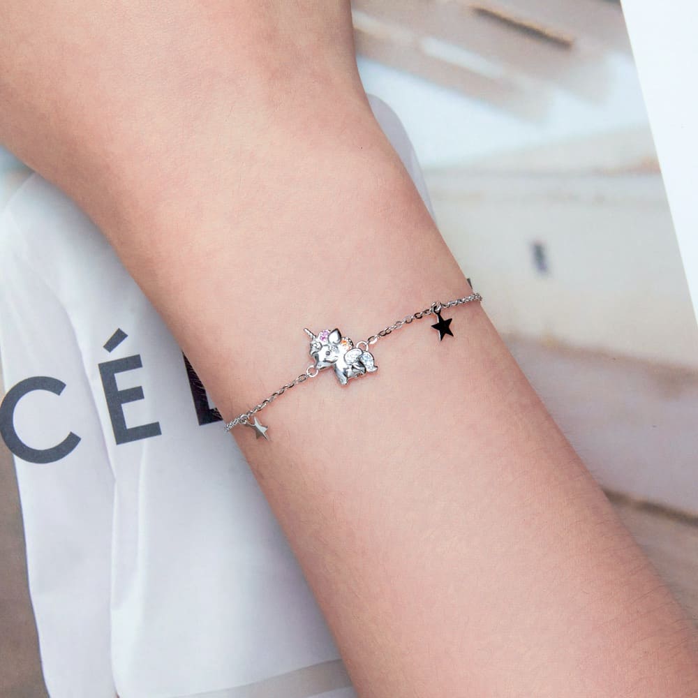 Solid 925 Signature Silver Solitary Unicorn Bracelet - Image 4