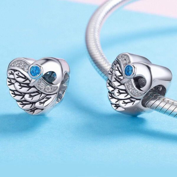 Solid 925 Sterling Silver Romantic Heart Shaped Sky Blue CZ Charm - Image 2