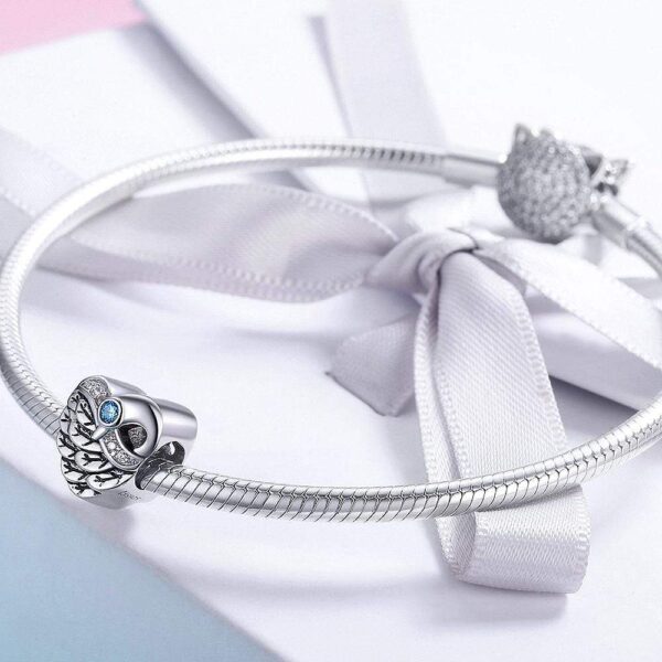 Solid 925 Sterling Silver Romantic Heart Shaped Sky Blue CZ Charm - Image 3