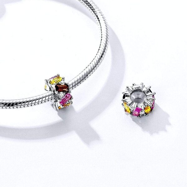 Solid 925 Sterling Silver Multicolour Brilliant CZ Charm - Image 2