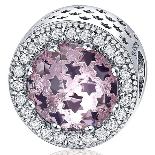 Solid 925 Sterling Silver Pink Mystic Stars CZ Charm