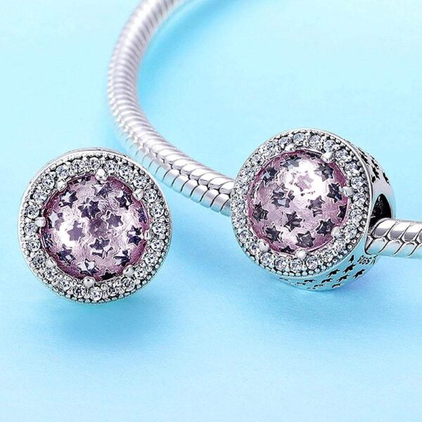 Solid 925 Sterling Silver Pink Mystic Stars CZ Charm - Image 2