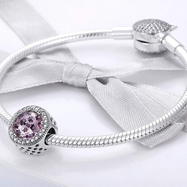 Solid 925 Sterling Silver Pink Mystic Stars CZ Charm - Image 3