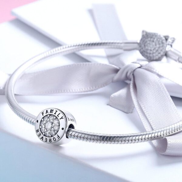 Solid 925 Sterling Silver Forever Family Inscription CZ Charm - Image 3