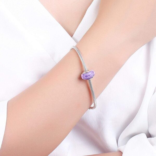 Solid 925 Sterling Silver Pale Purple Stardust Murano Glass Charm - Image 3