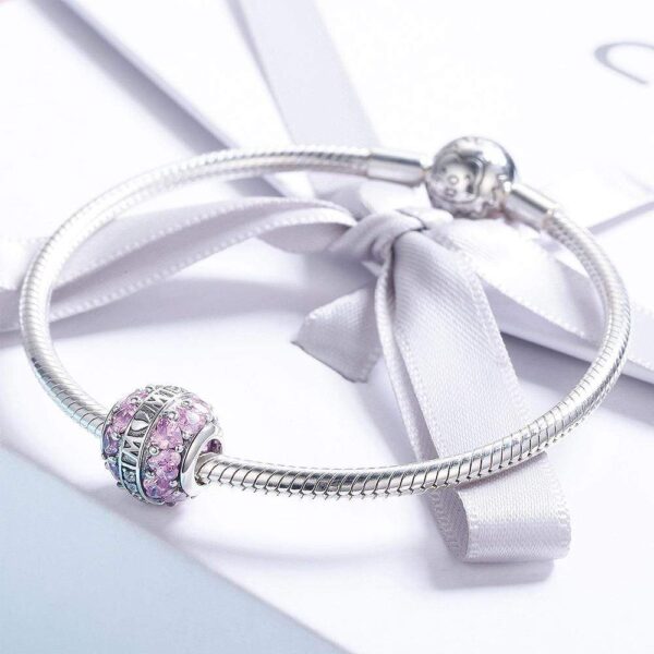 Solid 925 Sterling Silver Mom is Love CZ Charm - Image 2