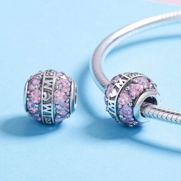 Solid 925 Sterling Silver Mom is Love CZ Charm - Image 3