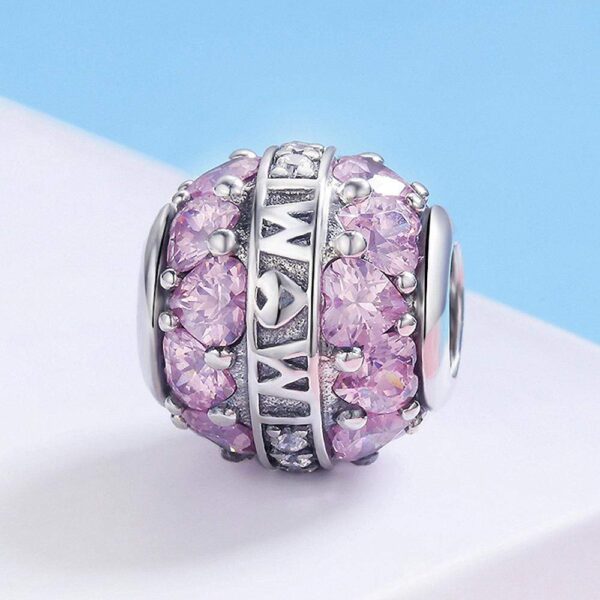 Solid 925 Sterling Silver Mom is Love CZ Charm - Image 4