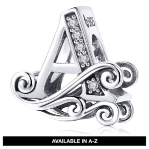 Solid 925 Sterling Silver Vintage Inspired Antique Alphabet Charm