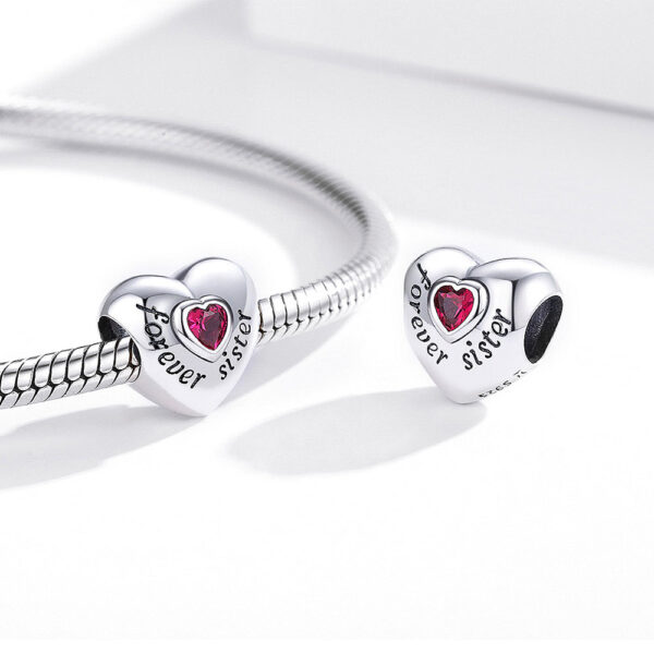 Solid 925 Sterling Silver Bolded Heart Forever Sister Inscription Pandora Inspired Charm - Image 3