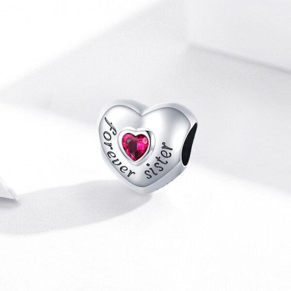 Solid 925 Sterling Silver Bolded Heart Forever Sister Inscription Pandora Inspired Charm - Image 4