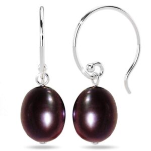 Solid 925 Sterling Silver Freshwater Pearl Drop Earrings Black