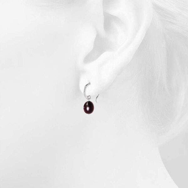 Solid 925 Sterling Silver Freshwater Pearl Drop Earrings Black - Image 3