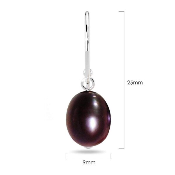Solid 925 Sterling Silver Freshwater Pearl Drop Earrings Black - Image 4