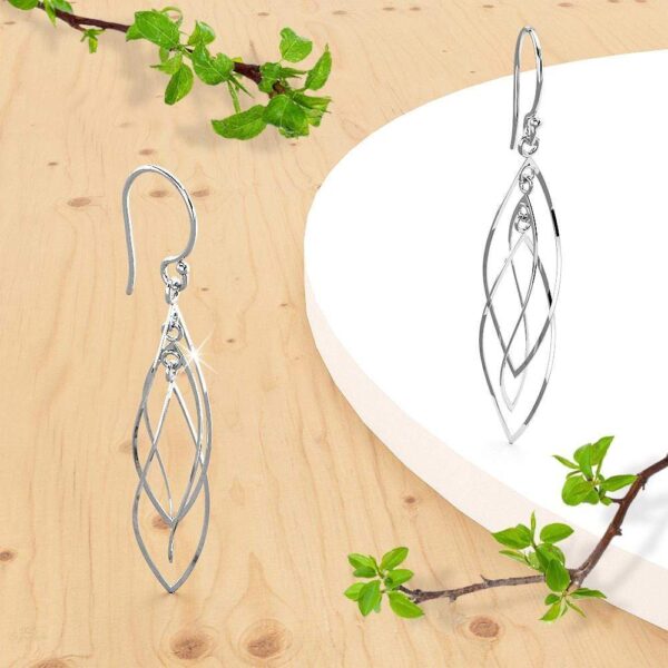 Solid 925 Sterling Silver Twisted Open Leaves Dangle Earrings - Image 2