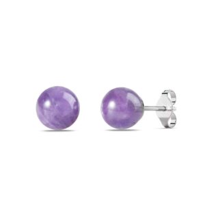 Solid 925 Sterling Silver Sphere Amethyst Stud Earrings
