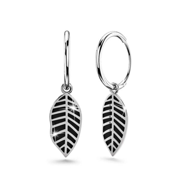 Solid 925 Sterling Silver Antique Leaf Hoop Earrings