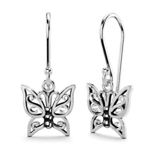 Solid 925 Sterling Silver Butterfly Dangle Earrings