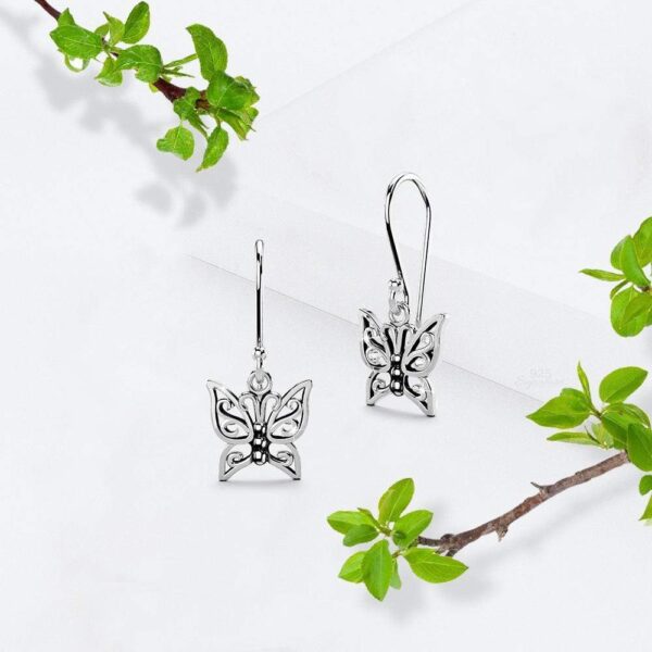 Solid 925 Sterling Silver Butterfly Dangle Earrings - Image 2