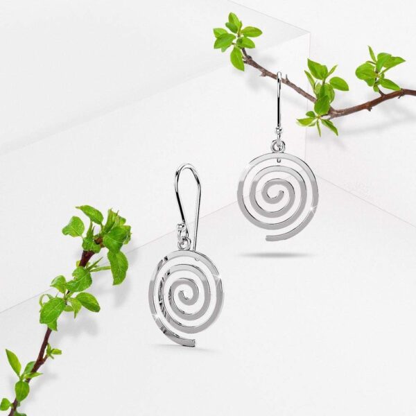Solid 925 Sterling Silver Spiral Dangle Earrings - Image 2