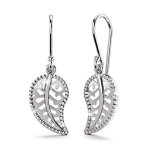 Solid 925 Sterling Silver Leaf Dangle Earrings